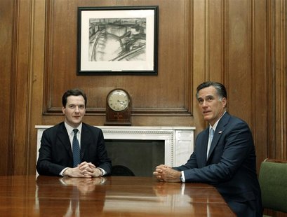 U.S. Republican Presidential candidate Mitt Romney meets with British Chancellor of the Exchequer George Osborne at 11 Downing Street in Lon U.S. Republican Presidential candidate Mitt Romney meets with British Chancellor of the Exchequer George Osborne at 11 Downing Street in Lon