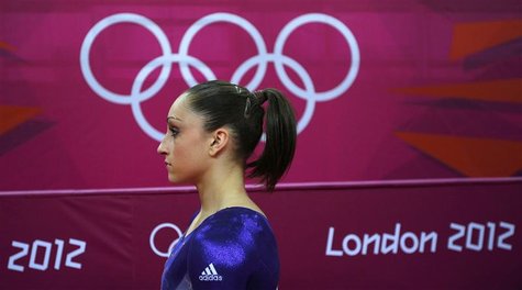 Jordyn Wieber of the U.S. waits after competing in the vault during the women's gymnastics qualification in the North Greenwich Arena during Jordyn Wieber of the U.S. waits after competing in the vault during the women's gymnastics qualification in the North Greenwich Arena during
