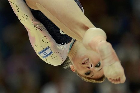 Valeriia Maksiuta of Israel performs on the balance beam during the women's gymnastics qualification at the North Greenwich Arena during the Valeriia Maksiuta of Israel performs on the balance beam during the women's gymnastics qualification at the North Greenwich Arena during the