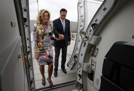 U.S. Republican Presidential candidate Mitt Romney steps aboard his chartered aircraft with his wife Ann in Tel Aviv, July 30, 2012. REUTERS U.S. Republican Presidential candidate Mitt Romney steps aboard his chartered aircraft with his wife Ann in Tel Aviv, July 30, 2012. REUTERS