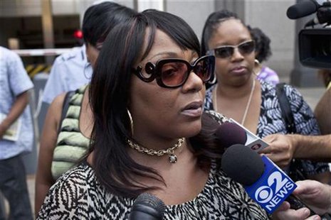 Joy White, the biological mother of Carlina White, speaks to the media after a court sentencing for Ann Pettway, in New York July 30, 2012. Joy White, the biological mother of Carlina White, speaks to the media after a court sentencing for Ann Pettway, in New York July 30, 2012.