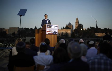 Republican Presidential candidate Mitt Romney delivers foreign policy remarks at Mishkenot Sha'anamim in front of the Old City of Jerusalem, Republican Presidential candidate Mitt Romney delivers foreign policy remarks at Mishkenot Sha'anamim in front of the Old City of Jerusalem,