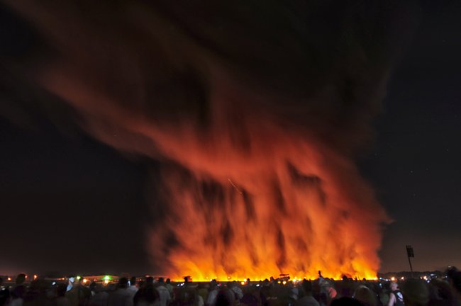 A very cool night to see 3 things...a night air show with airplanes, fireworks, and THIS..a wall of fire at Air Venture's Night Show!