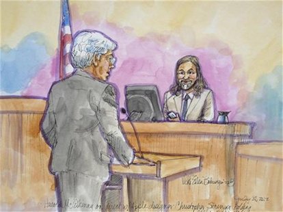 Apple attorney Harold McElhinny (L) questions Apple designer Christopher Stringer in this court sketch during a high profile trial between S Apple attorney Harold McElhinny (L) questions Apple designer Christopher Stringer in this court sketch during a high profile trial between S