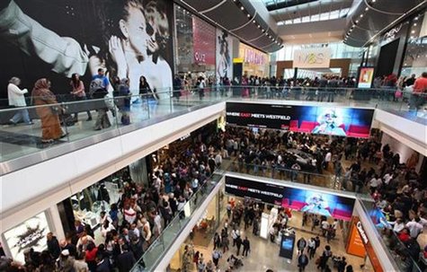 Shoppers crowd the walkways on opening day of the Westfield Stratford City shopping centre in east London September 13, 2011. REUTERS/Suzann Shoppers crowd the walkways on opening day of the Westfield Stratford City shopping centre in east London September 13, 2011. REUTERS/Suzann