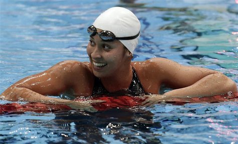 Netherlands' Ranomi Kromowidjojo celebrates after winning her women's 50m freestyle semifinal during the London 2012 Olympic Games at the Aq Netherlands' Ranomi Kromowidjojo celebrates after winning her women's 50m freestyle semifinal during the London 2012 Olympic Games at the Aq