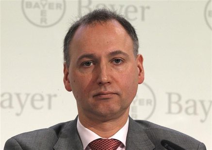 Bayer CFO Werner Baumann poses during a news conference in Leverkusen February 28, 2012. Quarterly earnings at Germany's largest drugmaker B Bayer CFO Werner Baumann poses during a news conference in Leverkusen February 28, 2012. Quarterly earnings at Germany's largest drugmaker B