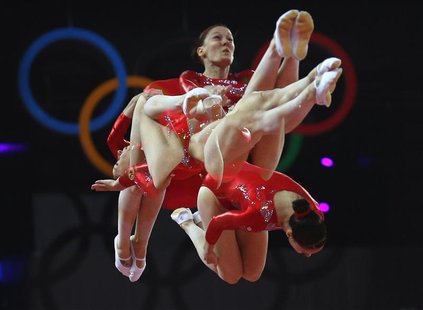 Katherine Driscoll of Britain competes in women's gymnastics trampoline qualification in the North Greenwich Arena during the London 2012 Ol Katherine Driscoll of Britain competes in women's gymnastics trampoline qualification in the North Greenwich Arena during the London 2012 Ol