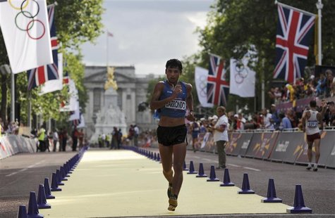 Guatemala's Erick Barrondo finishes in second place during the men's 20km race walk final at the London 2012 Olympic Games at The Mall Augus Guatemala's Erick Barrondo finishes in second place during the men's 20km race walk final at the London 2012 Olympic Games at The Mall Augus