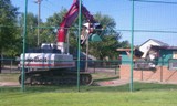 Crane taking down press box at Lowe Field, Coldwater Crane taking down press box at Lowe Field, Coldwater