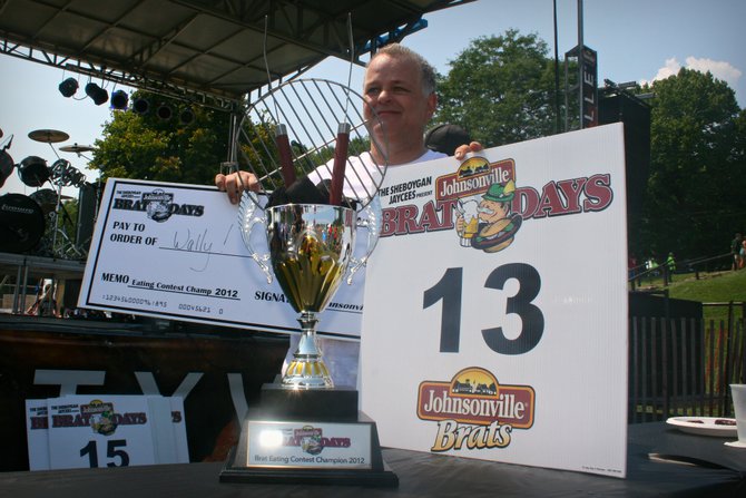Wally ate 13 brats in 10 minutes! Winner!