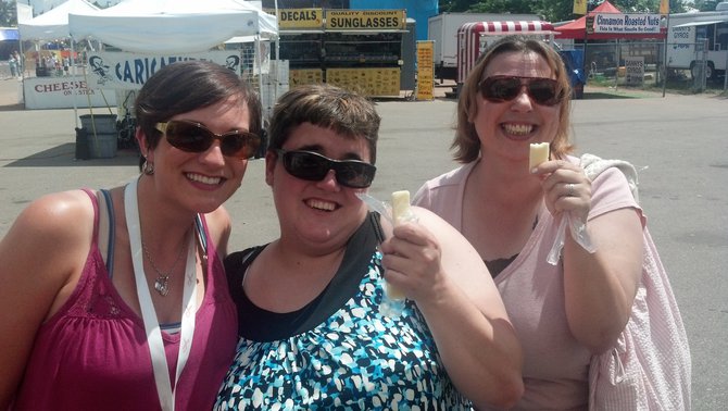 Nikki and Mandy and friend sampling Omega fortified cheese from Omega Valley Farmers