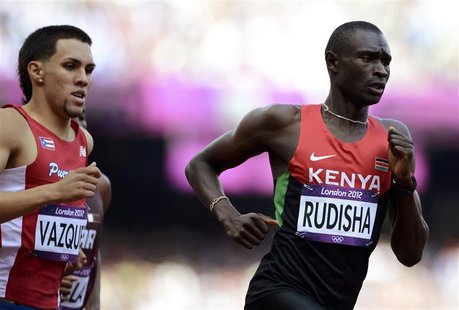 Kenya's David Lekuta Rudisha (R) runs ahead of Puerto Rico's Wesley Vazquez during their men's 800m round 1 heat during the London 2012 Olym Kenya's David Lekuta Rudisha (R) runs ahead of Puerto Rico's Wesley Vazquez during their men's 800m round 1 heat during the London 2012 Olym