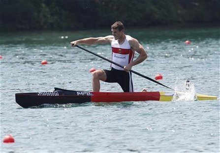 Sebastian Brendel of Germany paddles during the men's canoe single (C1) 1000m final at the European Senior Canoe Sprint Championships in Bel Sebastian Brendel of Germany paddles during the men's canoe single (C1) 1000m final at the European Senior Canoe Sprint Championships in Bel