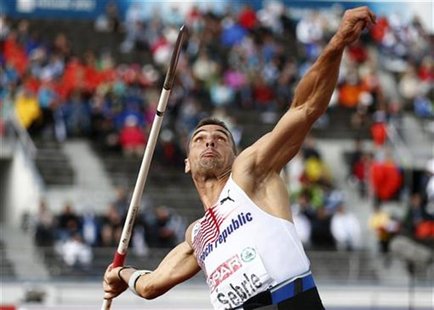 Roman Sebrle of Czech Republic competes during the javelin throw heats of the men's decathlon at the European Athletics Championships in Hel Roman Sebrle of Czech Republic competes during the javelin throw heats of the men's decathlon at the European Athletics Championships in Hel