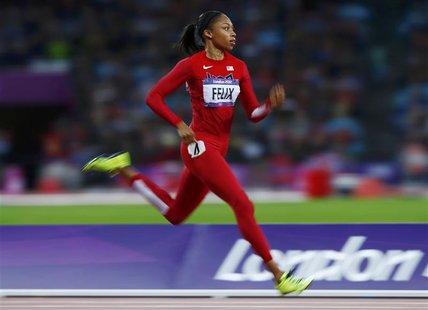 Allyson Felix of the U.S. competes in her women's 200m semi-final during the London 2012 Olympic Games at the Olympic Stadium August 7, 2012 Allyson Felix of the U.S. competes in her women's 200m semi-final during the London 2012 Olympic Games at the Olympic Stadium August 7, 2012