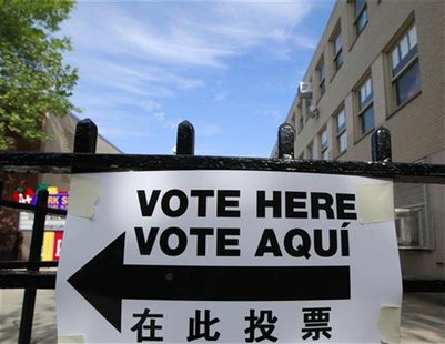 A sign is seen outside a polling place in Brooklyn, New York April 24, 2012. REUTERS/Brendan McDermid A sign is seen outside a polling place in Brooklyn, New York April 24, 2012. REUTERS/Brendan McDermid