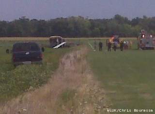 Crews respond to the scene of a plane crash in the town of Winneconne, Aug. 13, 2012. (courtesy FOX 11). Crews respond to the scene of a plane crash in the town of Winneconne, Aug. 13, 2012. (courtesy FOX 11).
