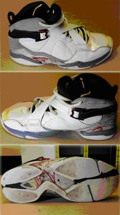Air Jordan athletic shoes found near the scene of the crime. Air Jordan athletic shoes found near the scene of the crime.