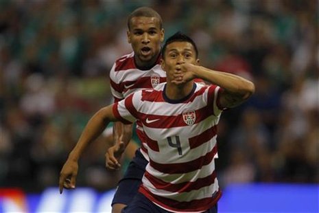 U.S. Michael Orozco celebrates his a goal during the second half of their soccer friendly match against Mexico at Azteca stadium in Mexico C U.S. Michael Orozco celebrates his a goal during the second half of their soccer friendly match against Mexico at Azteca stadium in Mexico C