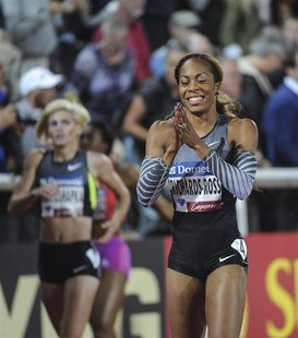 Sanya Richards-Ross of the U.S. reacts after winning the 400 m event at the Stockholm Samsung Diamond League event in Stockholm, August 17, Sanya Richards-Ross of the U.S. reacts after winning the 400 m event at the Stockholm Samsung Diamond League event in Stockholm, August 17,