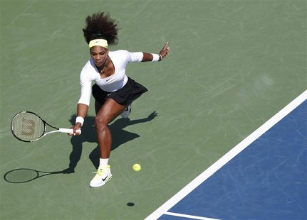 Serena Williams of the U.S. returns a shot to Angelique Kerber of Germany in their women's singles quarter-final match at the Cincinnati Ope Serena Williams of the U.S. returns a shot to Angelique Kerber of Germany in their women's singles quarter-final match at the Cincinnati Ope