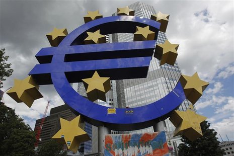 A general view of a structure of the Euro currency sign is seen in front of the European Central Bank (ECB) headquarters in Frankfurt August A general view of a structure of the Euro currency sign is seen in front of the European Central Bank (ECB) headquarters in Frankfurt August