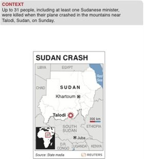 Map of Sudan locating Talodi, close to where a plane crashed and killed up to 31 people, including a Sudanese minister, on Sunday. Map of Sudan locating Talodi, close to where a plane crashed and killed up to 31 people, including a Sudanese minister, on Sunday.
