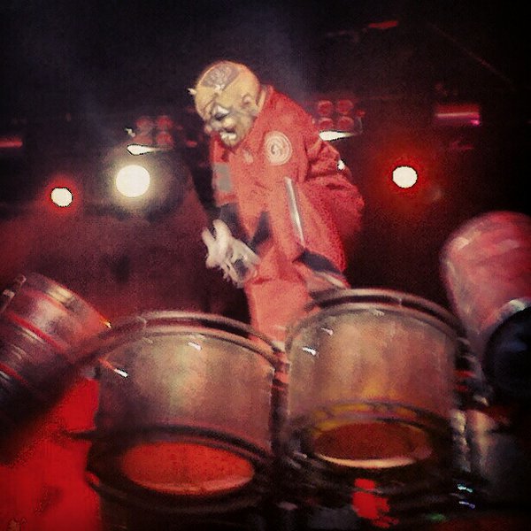Clown of Slipknot pounding on his keg drums during the intense and amazing performance by Slipknot. Photo by Jake Raflik