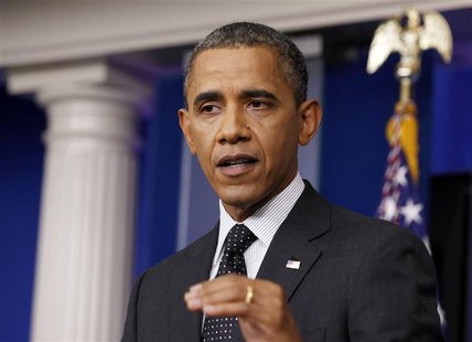 U.S. President Barack Obama speaks after dropping by in the press briefing room at the White House in Washington, August 20, 2012. REUTERS/L U.S. President Barack Obama speaks after dropping by in the press briefing room at the White House in Washington, August 20, 2012. REUTERS/L