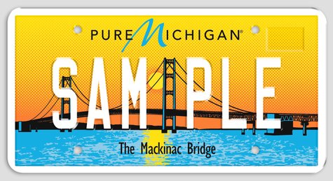 Michigan license plate featuring the Mackinac Bridge Michigan license plate featuring the Mackinac Bridge