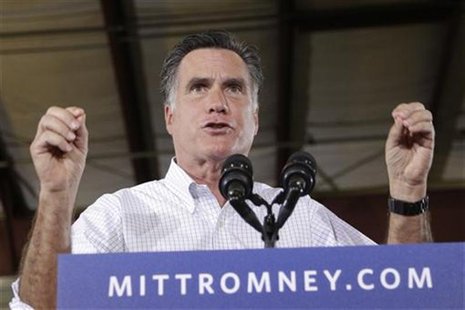 Republican U.S. presidential candidate Mitt Romney campaigns at LeClaire Manufacturing in Bettendorf, Iowa, August 22, 2012. REUTERS/John Gr Republican U.S. presidential candidate Mitt Romney campaigns at LeClaire Manufacturing in Bettendorf, Iowa, August 22, 2012. REUTERS/John Gr