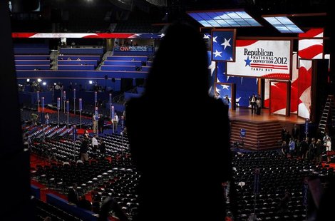 An attendee views the main floor prior to the opening session of the Republican National Convention in Tampa, Florida, August 28, 2012. REUT An attendee views the main floor prior to the opening session of the Republican National Convention in Tampa, Florida, August 28, 2012. REUT