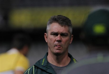 South Africa's coach Heyneke Meyer looks on during his side's captain's run practice session ahead of the first rugby test against England i South Africa's coach Heyneke Meyer looks on during his side's captain's run practice session ahead of the first rugby test against England i