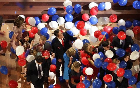 Republican presidential nominee Mitt Romney is surrounded by balloons at the conclusion of the final session of the Republican National Conv Republican presidential nominee Mitt Romney is surrounded by balloons at the conclusion of the final session of the Republican National Conv