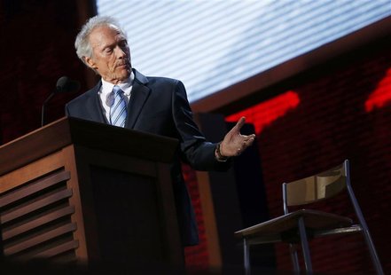 Actor Clint Eastwood addresses an empty chair and questions it as if it is U.S. President Obama, as he endorses Republican presidential nomi Actor Clint Eastwood addresses an empty chair and questions it as if it is U.S. President Obama, as he endorses Republican presidential nomi