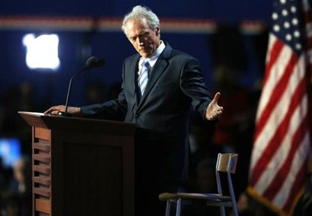 Actor Clint Eastwood addresses an empty chair and questions it as if it is U.S. President Obama, as he endorses Republican presidential nomi Actor Clint Eastwood addresses an empty chair and questions it as if it is U.S. President Obama, as he endorses Republican presidential nomi