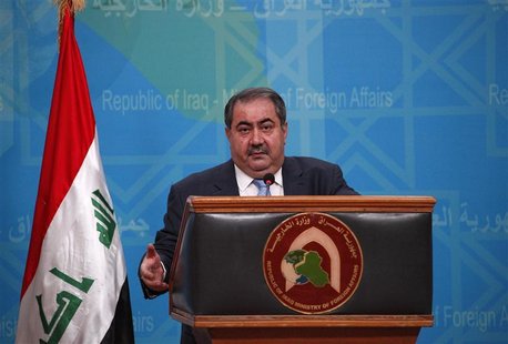Iraq's Foreign Minister Hoshiyar Zebari speaks during a news conference in the headquarters of the foreign ministry in Baghdad, July 5, 2012 Iraq's Foreign Minister Hoshiyar Zebari speaks during a news conference in the headquarters of the foreign ministry in Baghdad, July 5, 2012