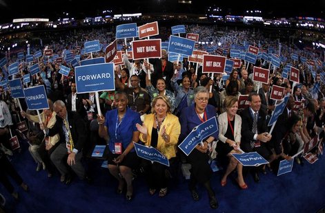 Delegates applaud during the first session of the Democratic National Convention in Charlotte, North Carolina. REUTERS/Jim Young Delegates applaud during the first session of the Democratic National Convention in Charlotte, North Carolina. REUTERS/Jim Young