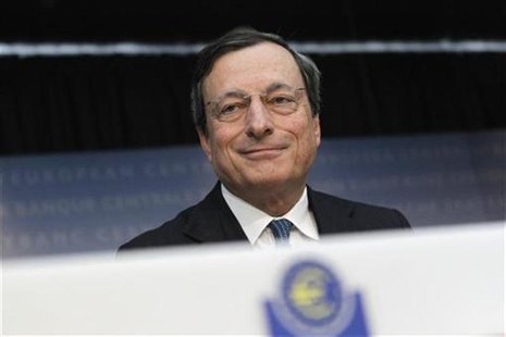 European Central Bank (ECB) President Mario Draghi speaks during the monthly news conference in Frankfurt August 2, 2012. REUTERS/Alex Doman European Central Bank (ECB) President Mario Draghi speaks during the monthly news conference in Frankfurt August 2, 2012. REUTERS/Alex Doman