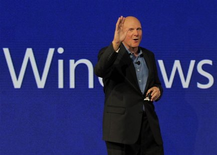 Microsoft CEO Steve Ballmer speaks at a Nokia phone launch, with Microsoft's Windows 8 operating system in New York, September 5, 2012. REUT Microsoft CEO Steve Ballmer speaks at a Nokia phone launch, with Microsoft's Windows 8 operating system in New York, September 5, 2012. REUT