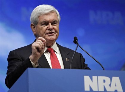U.S. Republican presidential hopeful Newt Gingrich speaks at the Celebration of American Values Leadership Forum during the National Rifle A U.S. Republican presidential hopeful Newt Gingrich speaks at the Celebration of American Values Leadership Forum during the National Rifle A