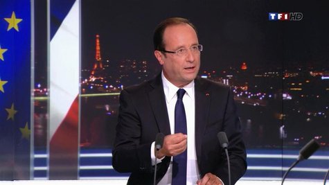 France's President Francois Hollande, seen in this video grab from French private TF1 television, speaks during a prime time news broadcast France's President Francois Hollande, seen in this video grab from French private TF1 television, speaks during a prime time news broadcast
