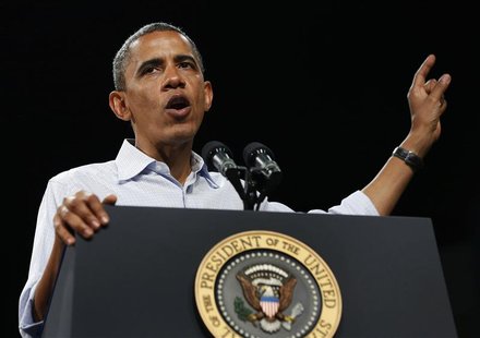 U.S. President Barack Obama speaks at a campaign event at the Palm Beach County Convention Center in Florida September 9, 2012. REUTERS/Larr U.S. President Barack Obama speaks at a campaign event at the Palm Beach County Convention Center in Florida September 9, 2012. REUTERS/Larr