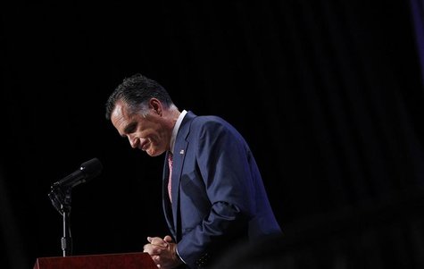U.S. Republican presidential nominee and former Massachusetts Governor Mitt Romney pauses as he addresses the National Guard Association's c U.S. Republican presidential nominee and former Massachusetts Governor Mitt Romney pauses as he addresses the National Guard Association's c