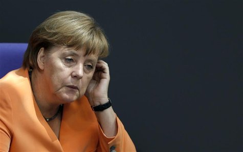 German Chancellor Angela Merkel attends a session of the lower house of parliament Bundestag in Berlin September 11, 2012. REUTERS/Fabrizio German Chancellor Angela Merkel attends a session of the lower house of parliament Bundestag in Berlin September 11, 2012. REUTERS/Fabrizio