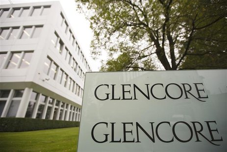The logo of Glencore is seen in front of the company's headquarters in the Swiss town of Baar September 7, 2012. REUTERS/Michael Buholzer The logo of Glencore is seen in front of the company's headquarters in the Swiss town of Baar September 7, 2012. REUTERS/Michael Buholzer