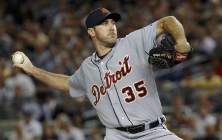 Detroit Tigers pitcher Justin Verlander, who earned his 14th win of the season Friday, September 14, 2012, with a 4-0 win over Cleveland.