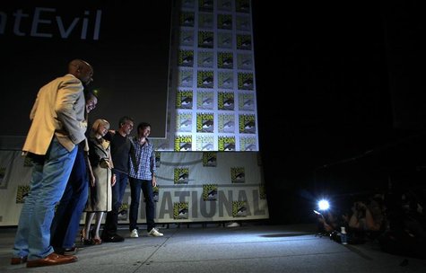 Cast members (L-R) Boris Kodjoe, Milla Jovovich, Mika Nakashima, Oded Fehr and director Paul W.S. Anderson pose after a panel for "Resident Cast members (L-R) Boris Kodjoe, Milla Jovovich, Mika Nakashima, Oded Fehr and director Paul W.S. Anderson pose after a panel for "Resident