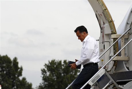 U.S. Republican presidential nominee and former Massachusetts Governor Mitt Romney steps off his campaign plane in Kansas City, Missouri, Se U.S. Republican presidential nominee and former Massachusetts Governor Mitt Romney steps off his campaign plane in Kansas City, Missouri, Se